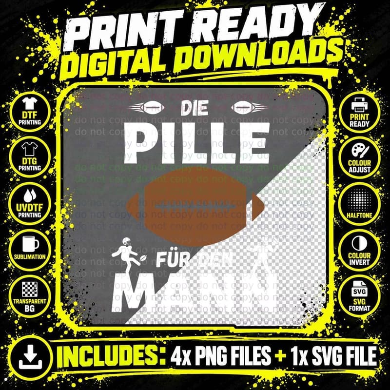 Pill for the Man Rugby American Football Sport Gift Png SVG Digital Bundle