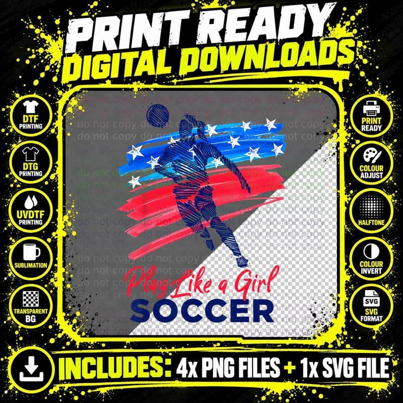 Play Like a Girl Soccer Sport Kids Girl Teen Football Png SVG Digital Bundle