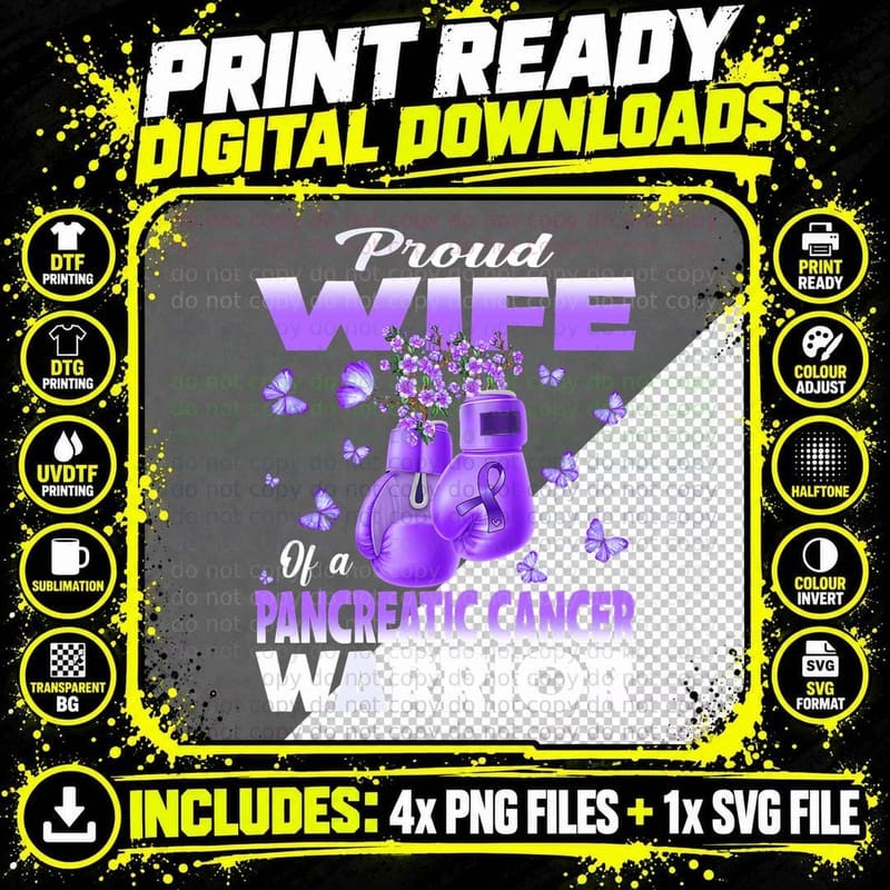 Proud Wife of a Pancreatic Cancer Warrior Boxing Gloves Png SVG Digital Bundle