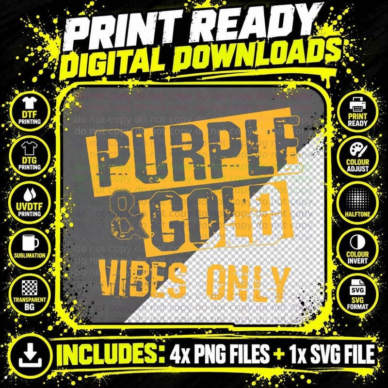 Purple & Gold Game Day Group for High School Football Png SVG Digital Bundle