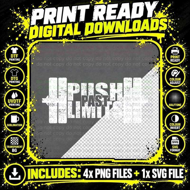 Push Past Limits Fitness T Box Gym Lifting Weights Png SVG Digital Bundle