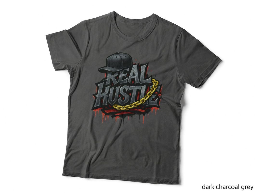 Real Hustle Graffiti Text Baseball Cap Gold Chain Streetwear T-Shirt