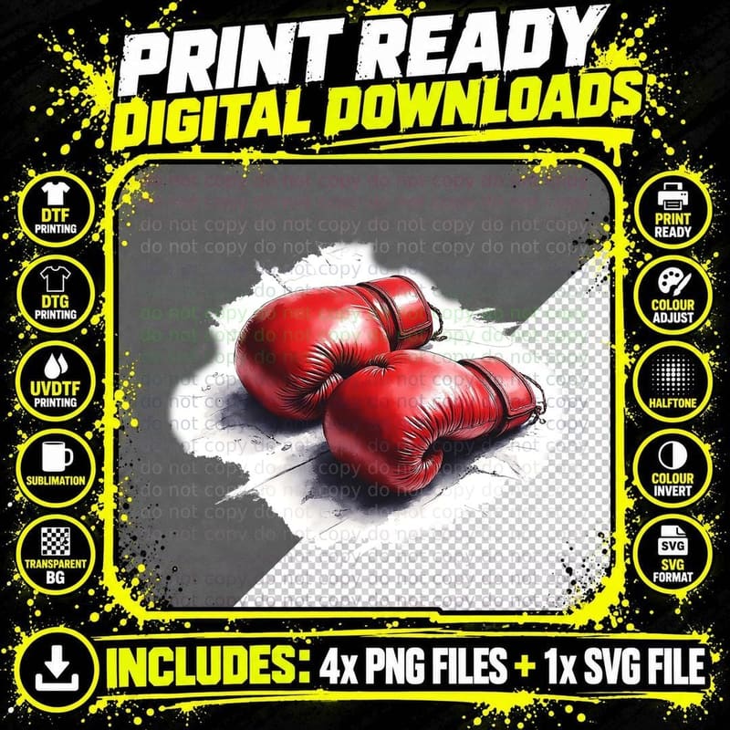 Red Boxing Gloves Combat Sports Classic Artwork T-Shirt Png SVG Digital Bundle