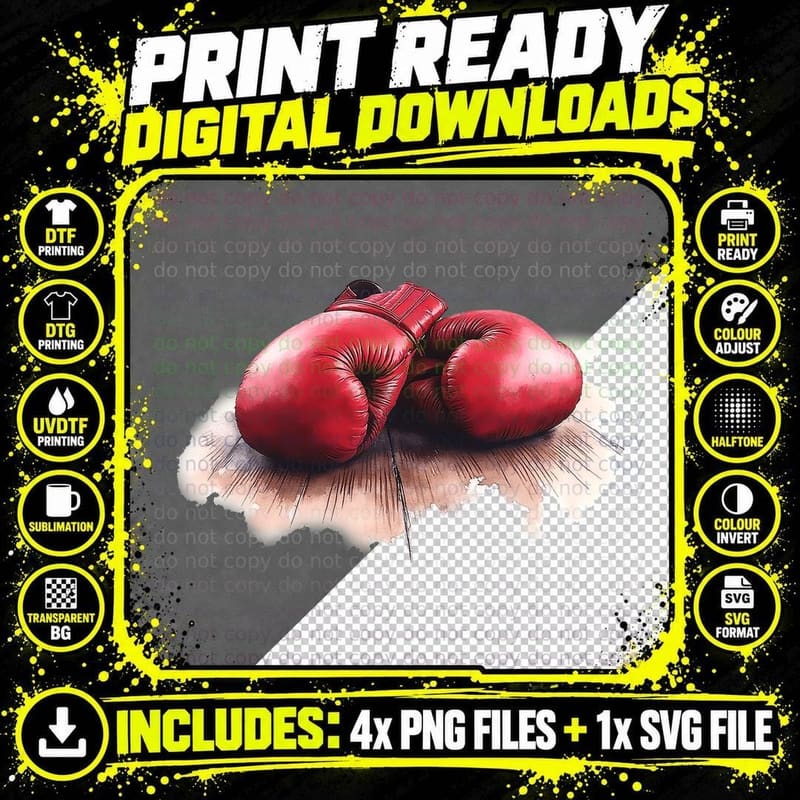 Red Boxing Gloves Combat Sports Gym Training Art T-Shirt Png SVG Digital Bundle