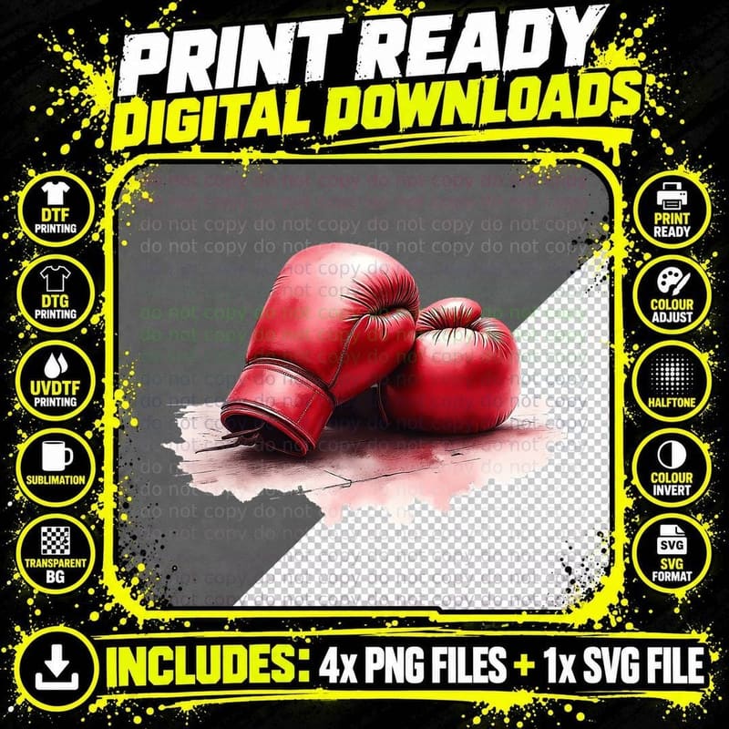 Red Boxing Gloves Fighter Boxer Gym Workout Motivation Png SVG Digital Bundle