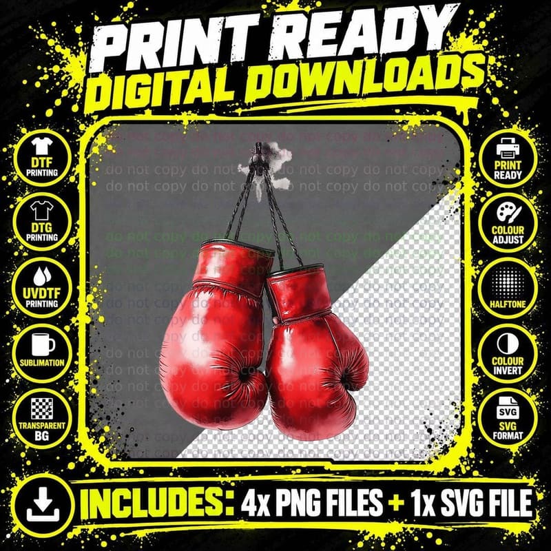 Red Boxing Gloves Fighter Training Combat Sports Gift Png SVG Digital Bundle