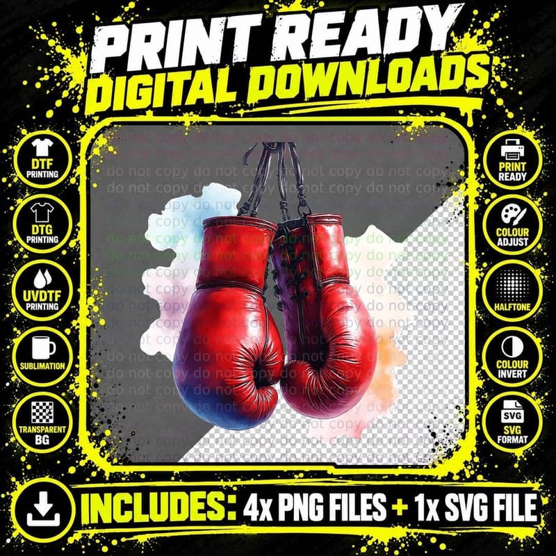 Red Boxing Gloves Sports Artwork T-Shirt Png SVG Digital Bundle