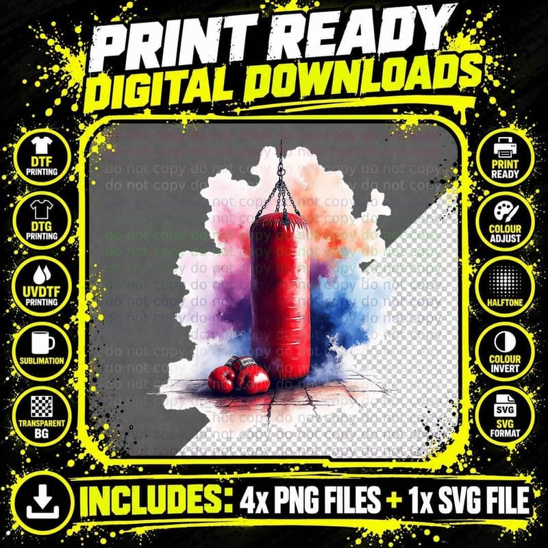 Red Punching Bag and Boxing Gloves Fighter Gym Workout Png SVG Digital Bundle