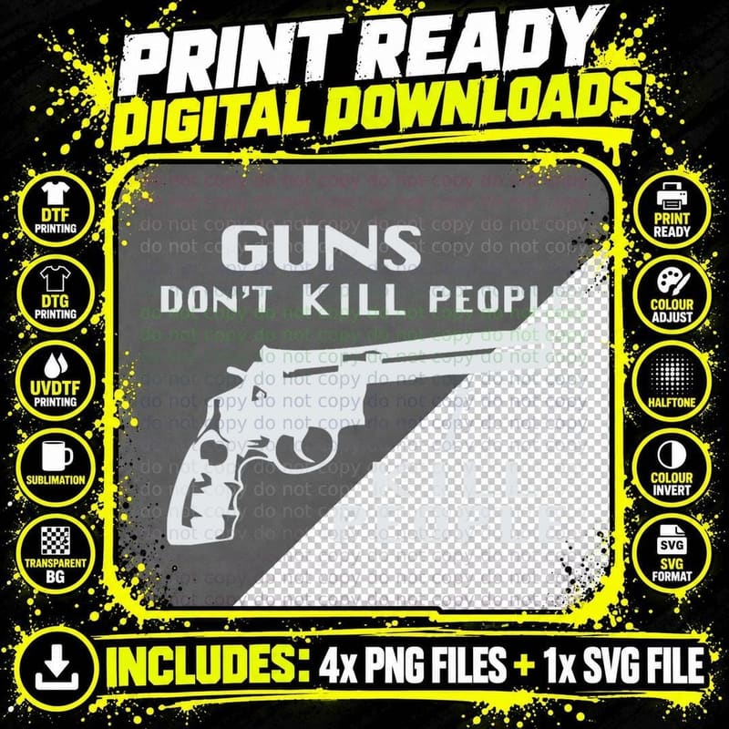 Retro Happy Gilmore Guns Don't Kill People I Kill People Png SVG Digital Bundle