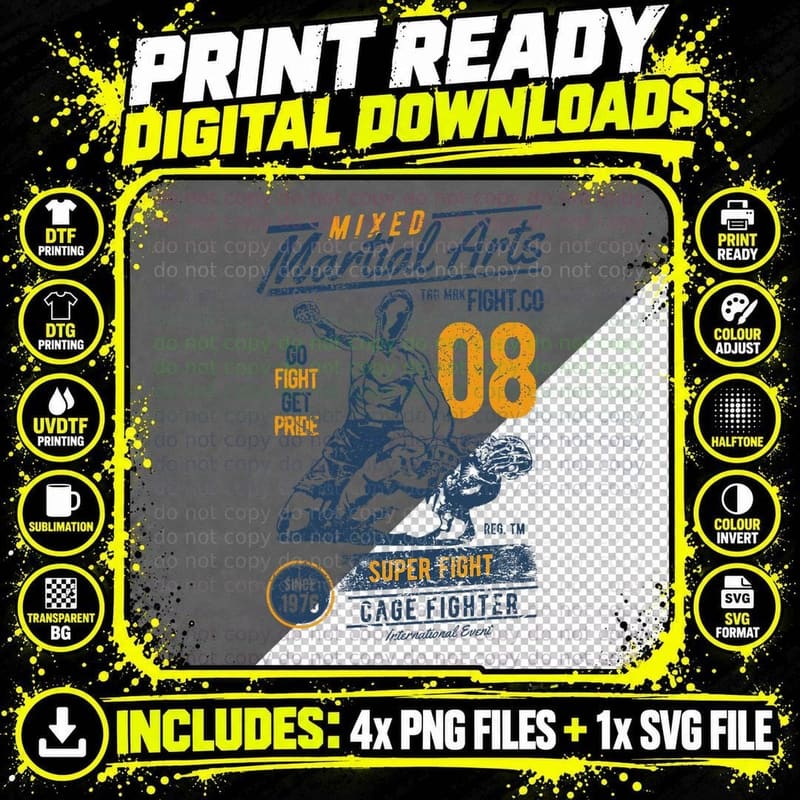 Retro Mixed Martial Arts Outfit MMA T-Shirt Png SVG Digital Bundle
