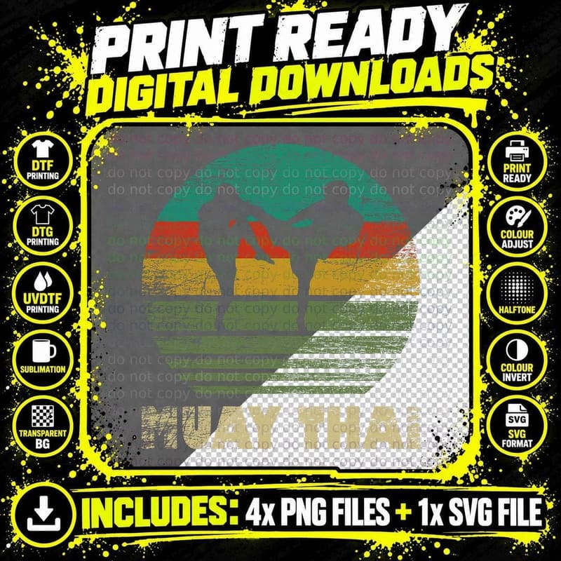 Retro Muay Thai Fighter - Vintage Thai Boxing T-Shirt Png SVG Digital Bundle