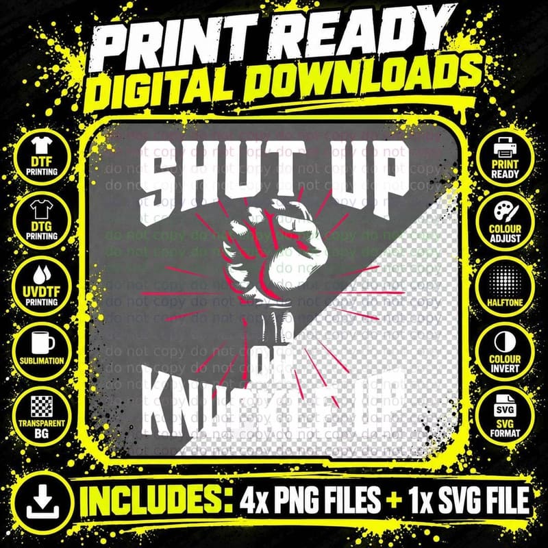 Retro Vintage Boxer Shut up or Knuckle up Boxing T-Shirt Png SVG Digital Bundle
