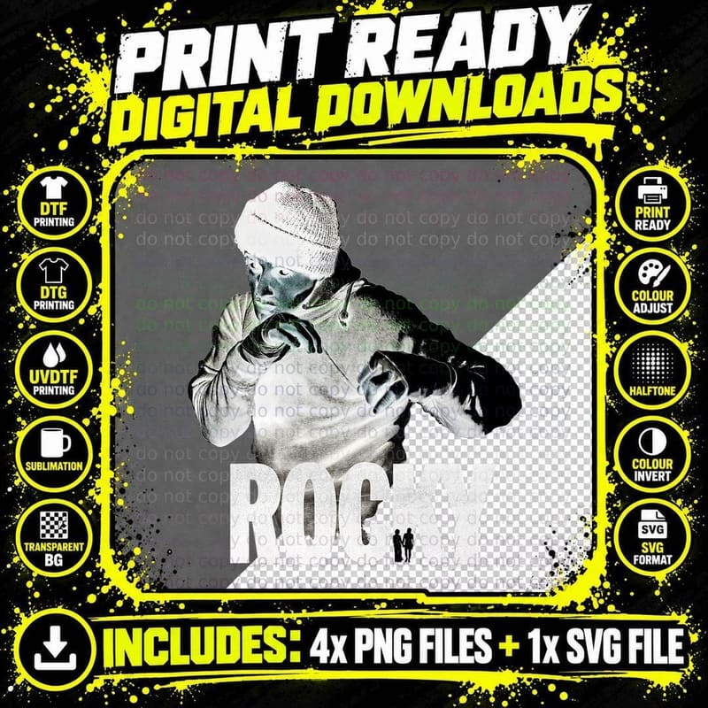 Rocky Shadow Boxing Portrait Logo T-Shirt Png SVG Digital Bundle