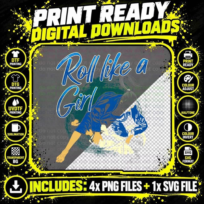 Roll Like Girl Martial Arts BJJ Brazilian Jiu Jitsu Png SVG Digital Bundle