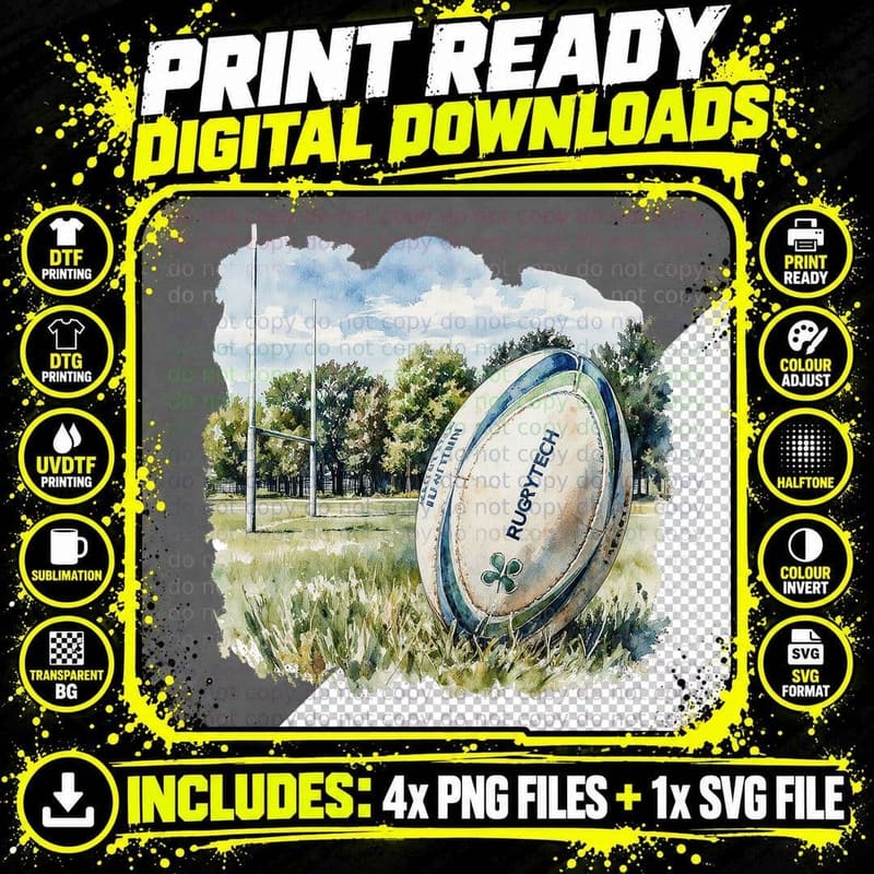 Rugby Ball on Field Sports Fan Athletic Game Gift for Png SVG Digital Bundle