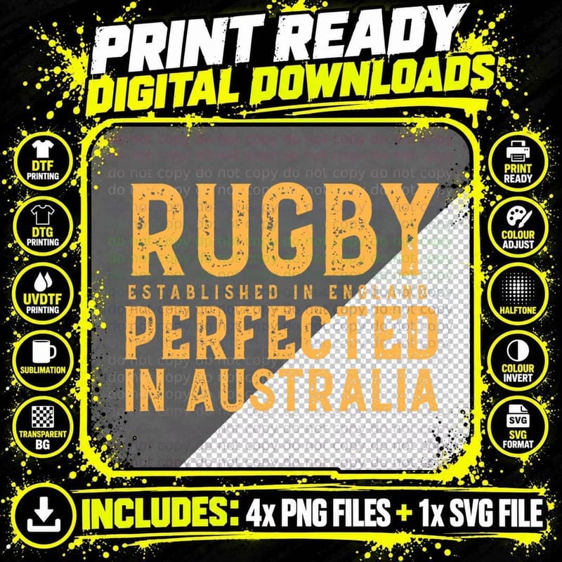 Rugby Established in England Perfected in Australia Png SVG Digital Bundle