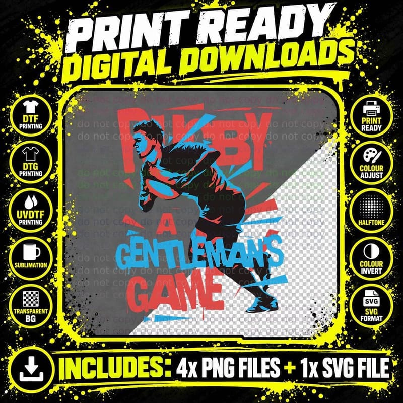 Rugby a Gentleman's Game Rugger Player Coach Athlete Png SVG Digital Bundle
