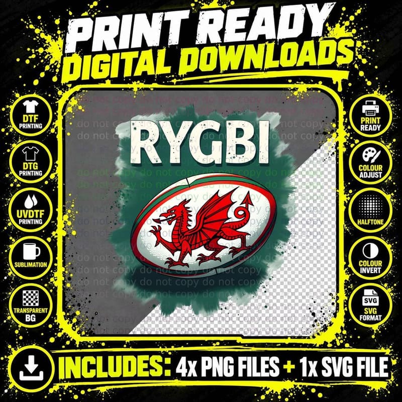 Rybi Cymru Tee, Welsh Rugby Dragon Fan Gift T-Shirt Png SVG Digital Bundle