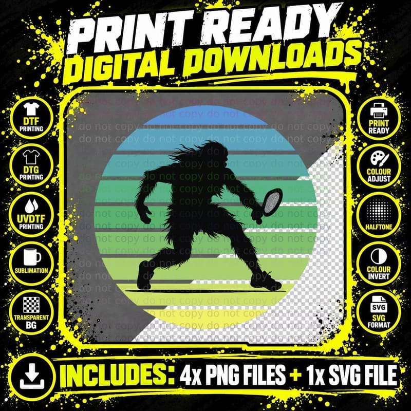 Sasquatch Tennis Bigfoot Funny T-Shirt Png SVG Digital Bundle