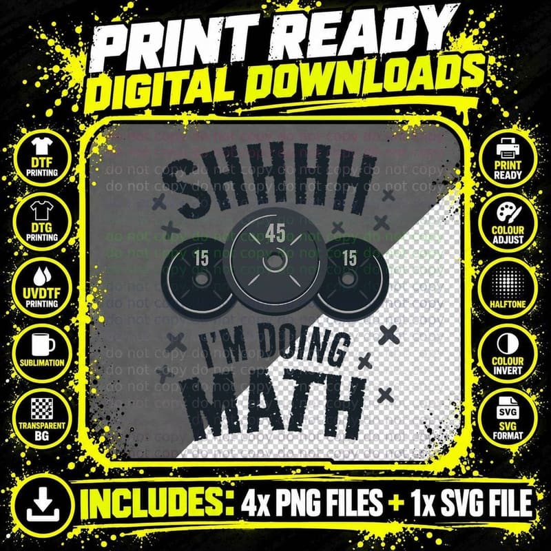 Shh I'm Doing Math Workout for Weightlifter Funny Gym Png SVG Digital Bundle