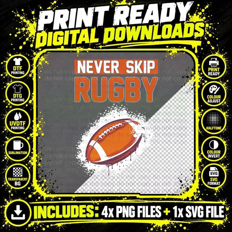 Skip Never Rugby I Rugby Player I Rugby, Black T-Shirt Png SVG Digital Bundle