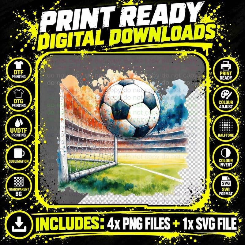 Soccer Ball Goal Stadium Art Football Game Day Sports Png SVG Digital Bundle