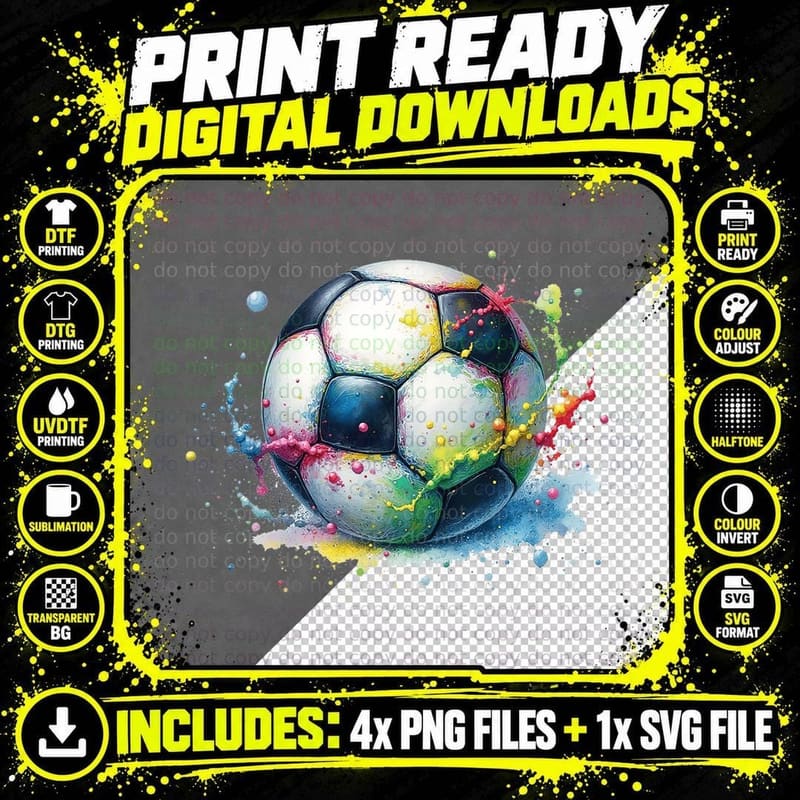 Soccer Ball Paint Splash Art Football Game Day Sports Png SVG Digital Bundle