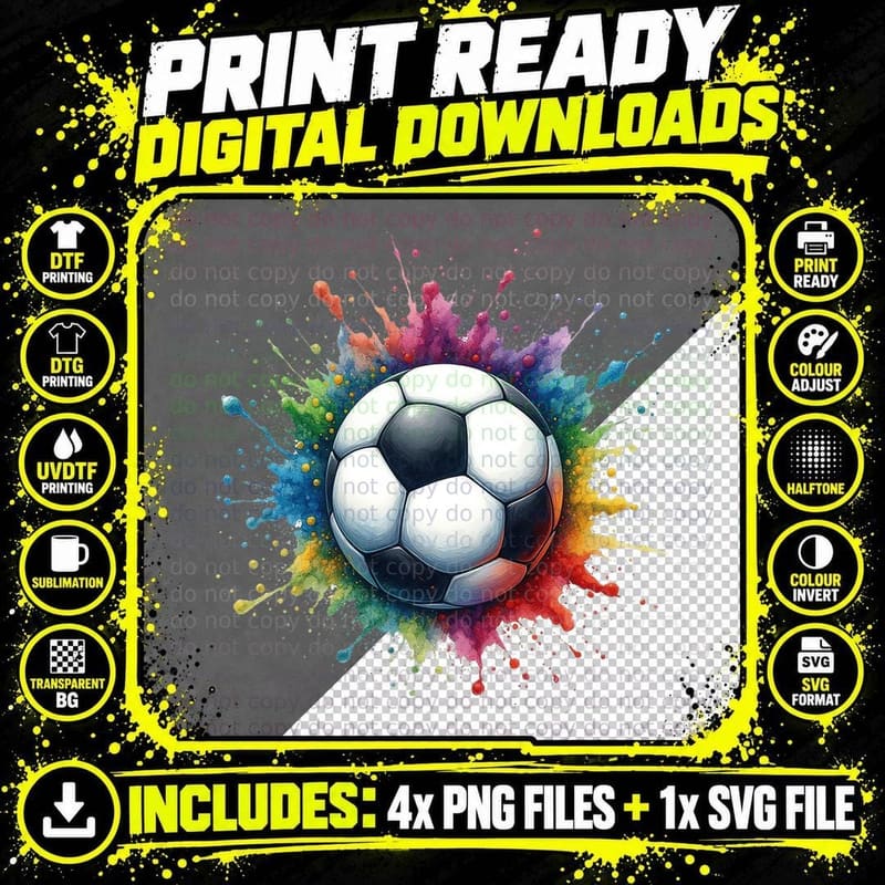 Soccer Ball Paint Splatter Football Game Day Sports Fan Png SVG Digital Bundle