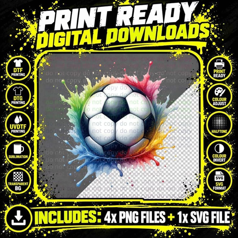 Soccer Ball Rainbow Paint Splash Football Game Day Png SVG Digital Bundle