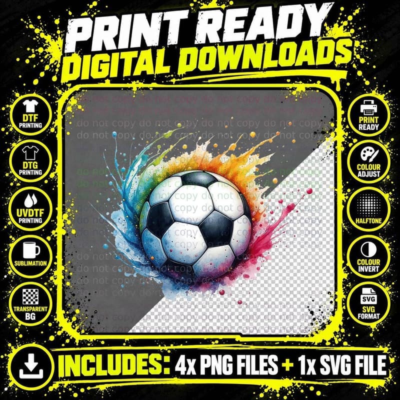 Soccer Ball Rainbow Splatter Art Football Game Day Png SVG Digital Bundle
