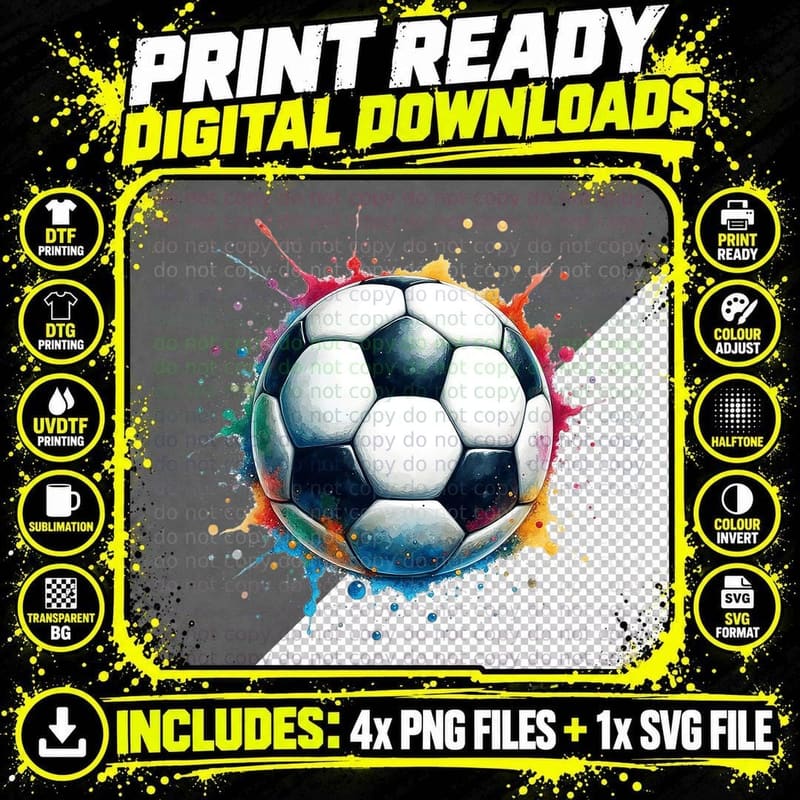 Soccer Ball Splatter Art Football Gift Youth Sports Png SVG Digital Bundle