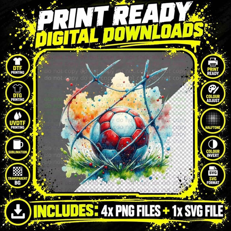 Soccer Ball in Net Goal Football Game Day Sports Fan Png SVG Digital Bundle