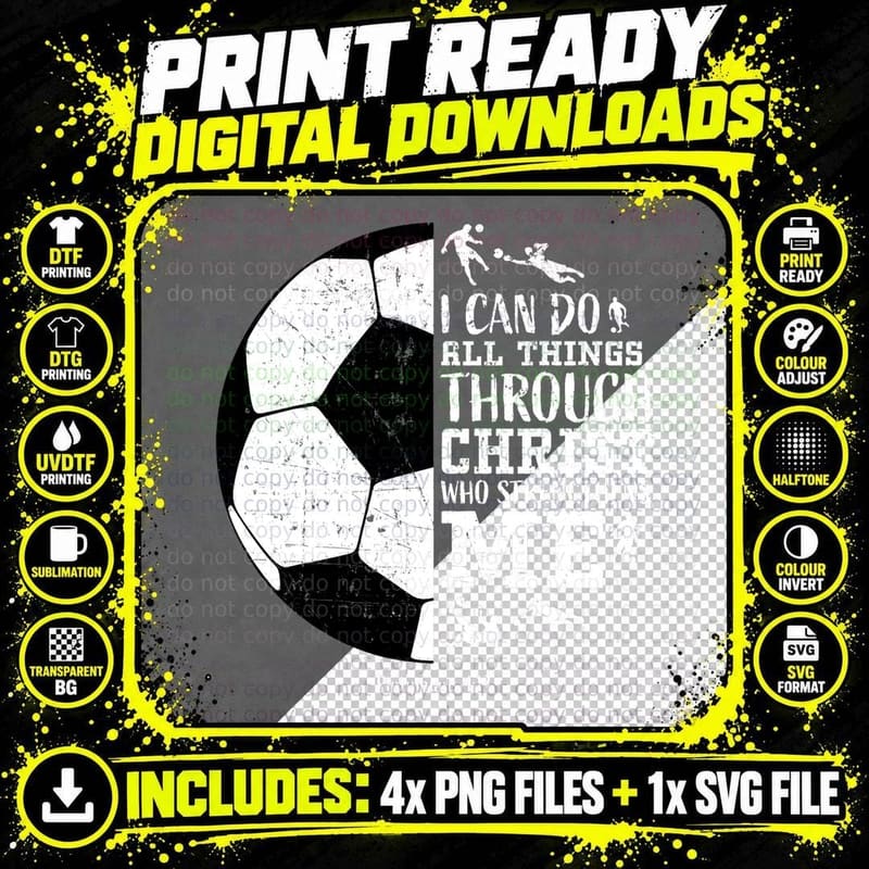 Soccer Gifts Teen Boys Girls Men Women Sayings Christian Png SVG Digital Bundle