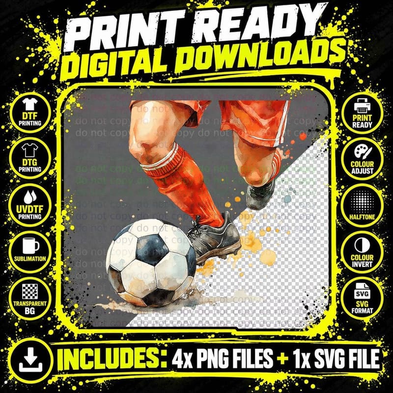 Soccer Player Dribbling Ball Football Sports Athlete Png SVG Digital Bundle