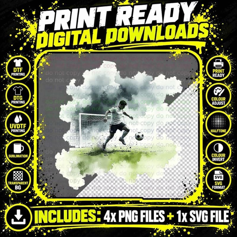 Soccer Player Kicking Ball Goal Action Football Sports Png SVG Digital Bundle