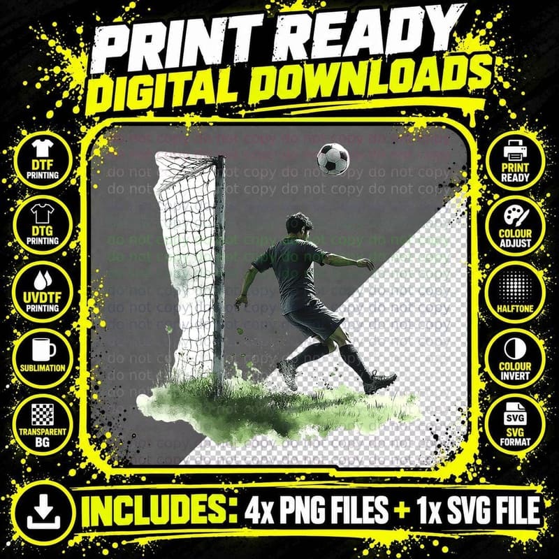Soccer Player Scoring Goal Action Sports Art T-Shirt Png SVG Digital Bundle