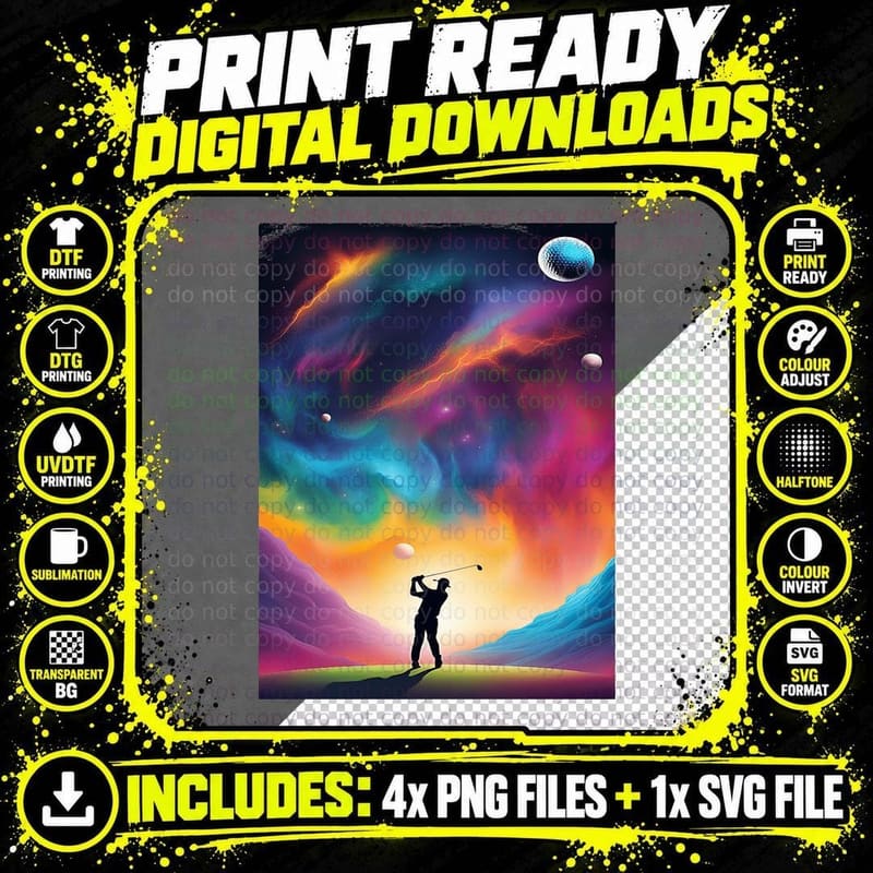 Space Golfer Silhouette Multicolor. T-Shirt Png SVG Digital Bundle