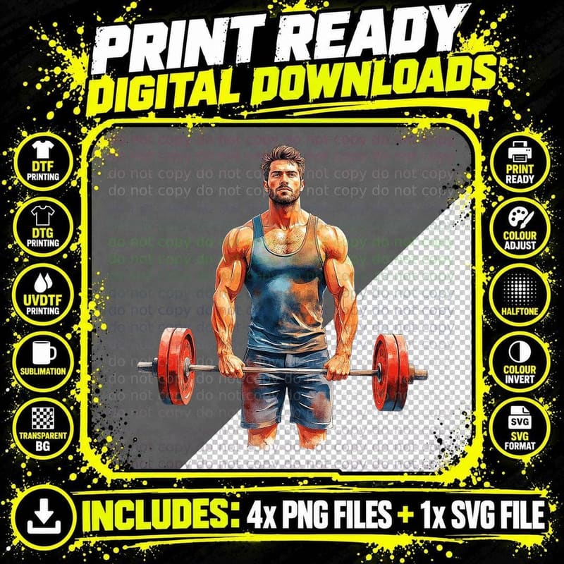 Strong Man Weightlifting Gym Fitness Artwork T-Shirt Png SVG Digital Bundle
