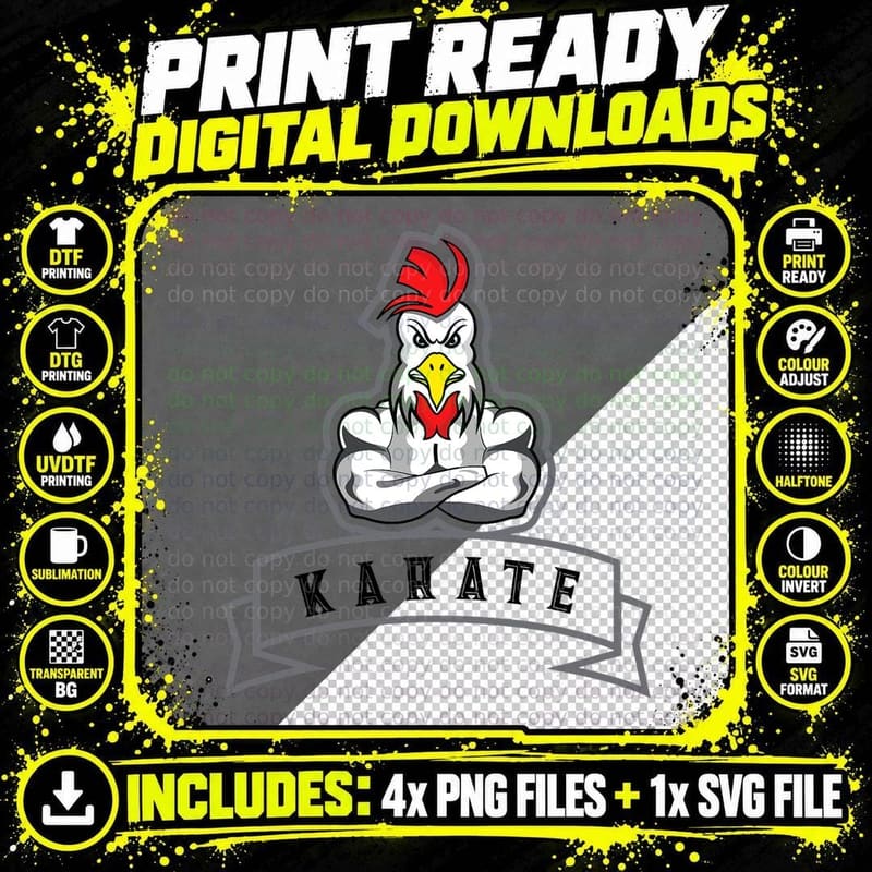 Strong Rooster Karate Martial Arts Fighter T-Shirt Png SVG Digital Bundle