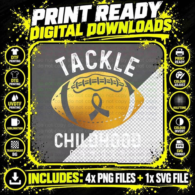 Tackle Childhood Cancer Awarenes Rugby American Football Png SVG Digital Bundle