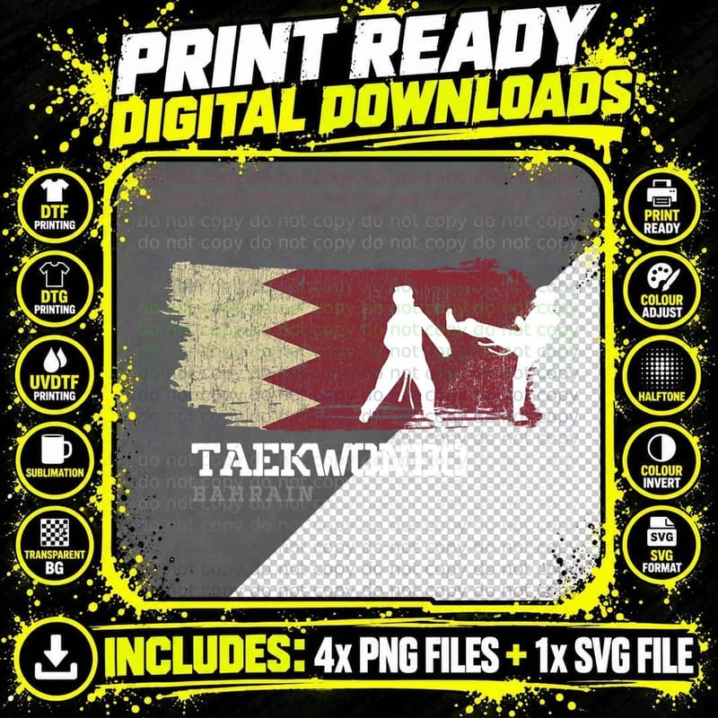 Taekwondo Bahrain Martial Arts Combat Sports Fighter Png SVG Digital Bundle