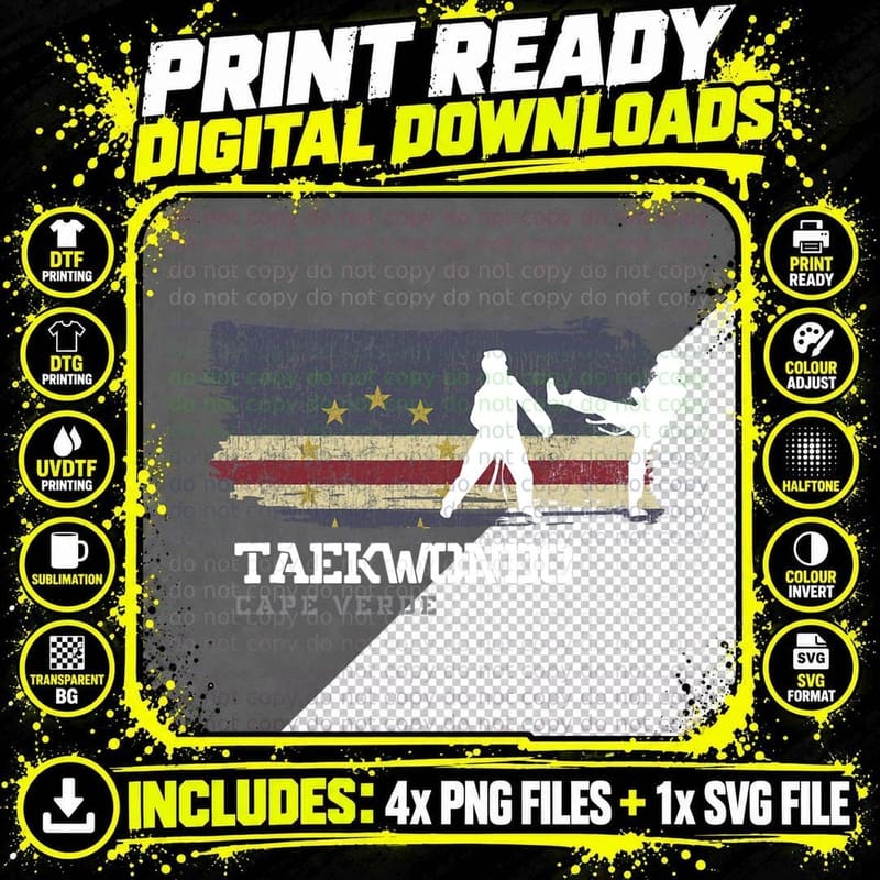 Taekwondo Cape Verde Martial Arts Combat Sports Fighter Png SVG Digital Bundle