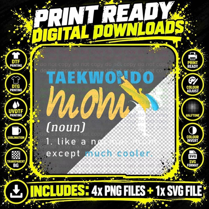 Taekwondo Mom Definition Kicking Fighter Martial Arts Png SVG Digital Bundle
