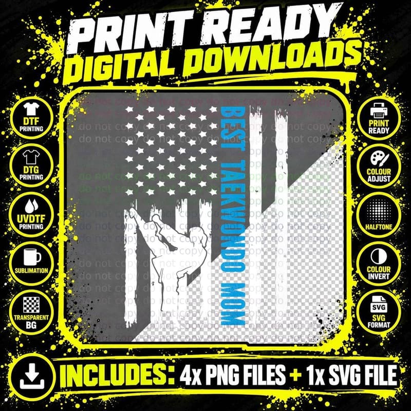 Taekwondo Us Flag Fighter - Martial Arts Gift T-Shirt Png SVG Digital Bundle