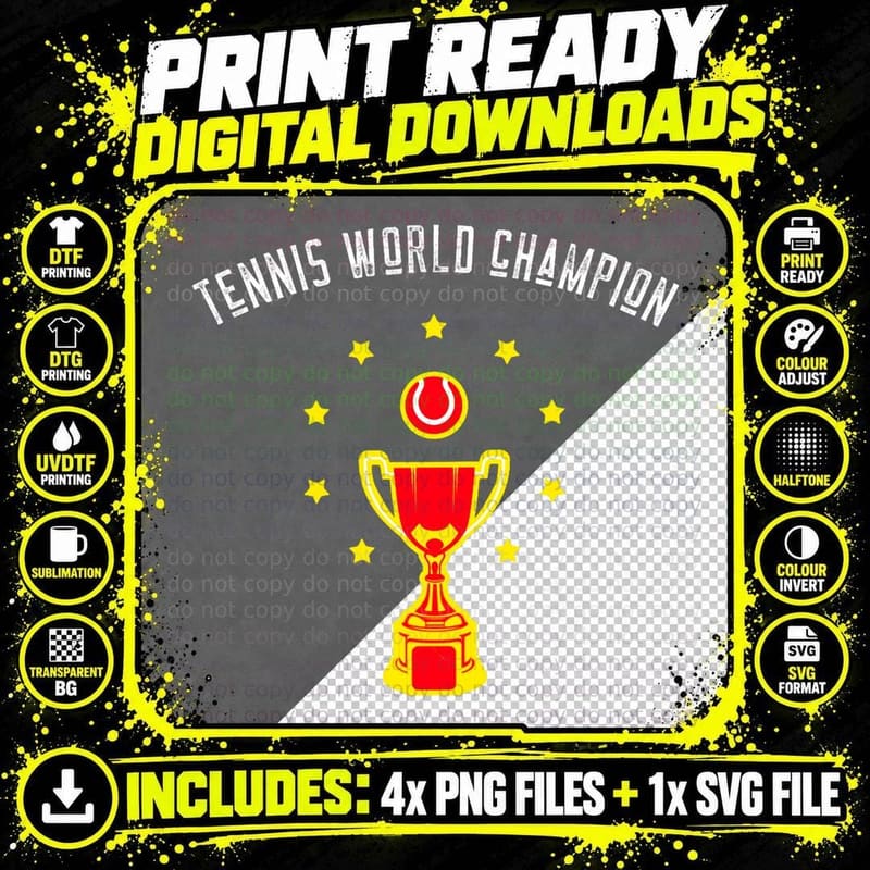 Tennis WORLD Champion T-Shirt Png SVG Digital Bundle