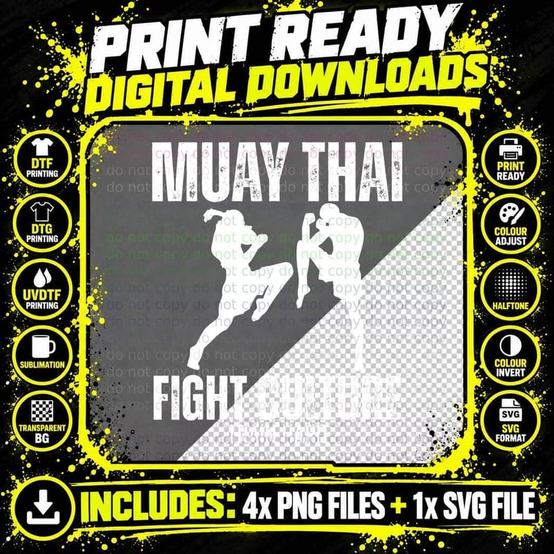 The Art of Fighting Muay Thai Kick Boxing Martial Arts Png SVG Digital Bundle
