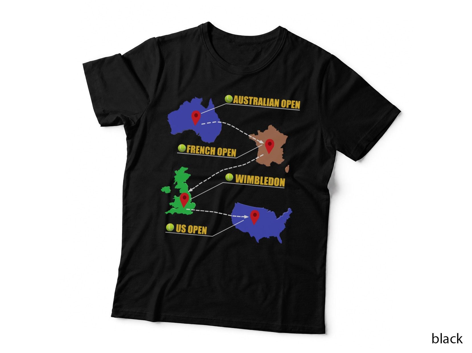 The Grand Slam Tennis Tournaments Mapping T-Shirt