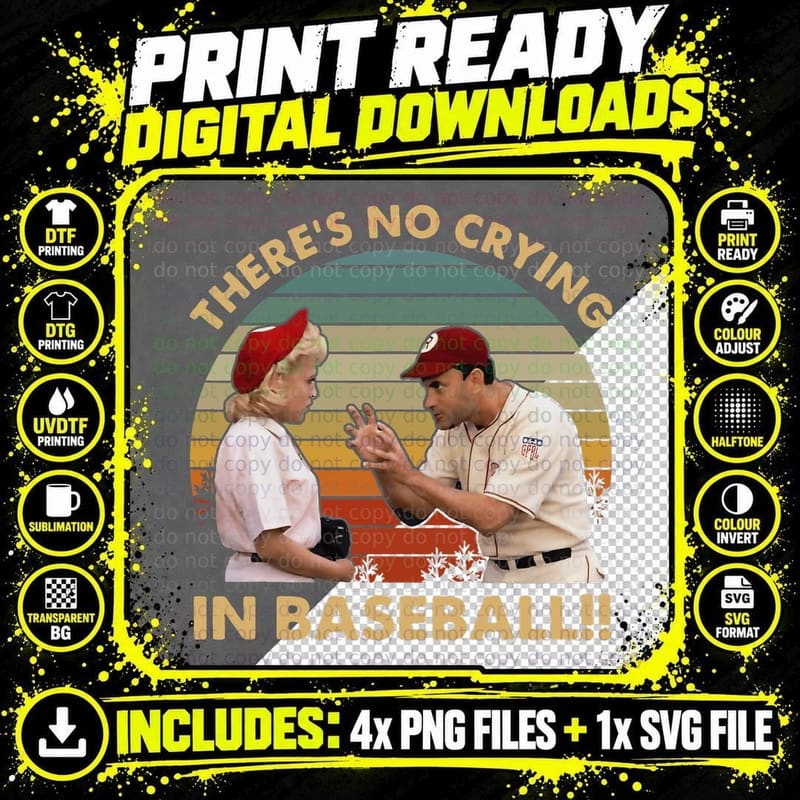 There's No Crying in Funny Baseball Vintage Retro T-Shirt Png SVG Digital Bundle