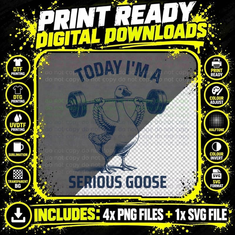 Today I'm a Serious Goose Gym Workout Funny Gift T-Shirt Png SVG Digital Bundle