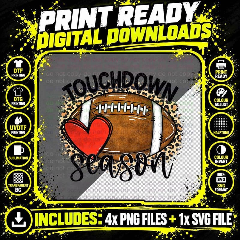 Touchdown Season Football Leopard Funny Football Lover Png SVG Digital Bundle